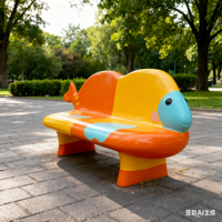 Banc personnalisé en fibre de verre sur le thème du lapin et de la carotte, canapé d'extérieur et siège à dossier de style dessin animé pour enfants pour centre commercial