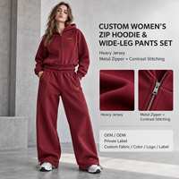Ensemble deux pièces ODM pour femme : sweat à capuche zippé en jersey épais et pantalon large à cordon de serrage avec coutures contrastées – Survêtement décontracté