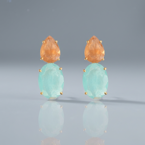 Nouvelles boucles d'oreilles pendantes en argent sterling avec chalcédoine aqua et pêche, faites à la main, ornées de zircon - Product Image 3