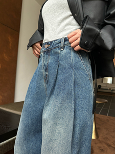 YUANBOFEI Jeans <span class=keywords><strong>de</strong></span> <span class=keywords><strong>Mujer</strong></span> <span class=keywords><strong>de</strong></span> Alta Calidad, Pantalones Anchos <span class=keywords><strong>de</strong></span> Cintura Alta con Pierna Curva, Vaqueros Vintage Azules para Uso Diario - Product Image 4