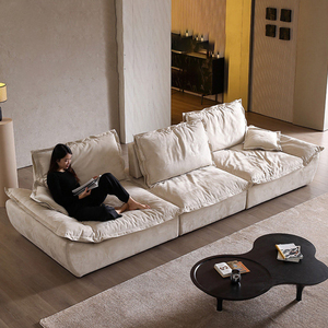 Divano Moderno Morbido Effetto Nuvola, Nuovo Divano di Design in Velluto <span class=keywords><strong>con</strong></span> <span class=keywords><strong>Schienale</strong></span> Regolabile, Popolare Stile Crema, Seduta Ampia per Soggiorno e Casa - Product Image 4