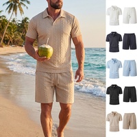 Ensemble décontracté d'été 2 pièces pour homme, texture jacquard, polo à col rabattu et short à cordon de serrage, tenue de plage pour les vacances, vente en gros OEM