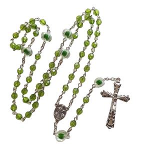 Perles de <span class=keywords><strong>chapelet</strong></span> en cristal vert Notre Dame de <span class=keywords><strong>Lourdes</strong></span> Médaillon Crucifix 6mm Collier de chapelets catholiques chrétiens perlés - Product Image 6