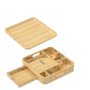 Wooden Car Tray Multi Compartment Snack <b>Storage</b> <b>Box</b> With Drawer For Back Seat Travel Use 18L Capacity Solid Color - Product Image 5