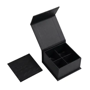 Wholesale Luxury Magnetic Black Chocolate Candy Packaging Gift Paper Cardboard Box With Divider For Slots Chocolate Packing