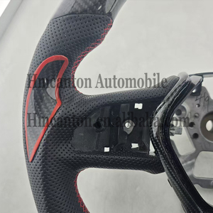 Volant en cuir perforé en fibre de carbone avec marqueur supérieur rouge et surpiqûres rouges pour Infiniti Q50, fabricant professionnel - Product Image 3