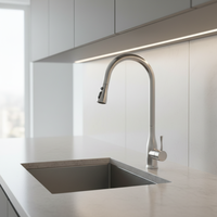 Robinet de cuisine moderne à poignée unique en acier inoxydable, cartouche céramique, installation monotrou, douchette extractible – Meilleures ventes