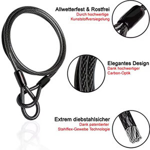 Candado de Cable para Bicicleta de Seguridad Reforzado para Ciclismo al Aire Libre, Longitud Personalizada, <span class=keywords><strong>Antirrobo</strong></span>, de Acero, Tipo U para Motocicleta - Product Image 3