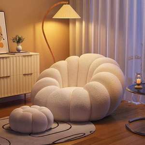 Sillón Individual en Forma de Arco con Diseño de Pétalos de Calabaza, Estilo Crema, Giratorio, Ajustable, de <span class=keywords><strong>Madera</strong></span> Maciza, Moderno, para Sala de Estar - Product Image 6
