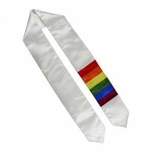 ผ้าพันคอสำเร็จการศึกษาสำหรับผู้ใหญ่ ลายสายรุ้ง LGBT สำหรับงานเฉลิมฉลองวันเกย์ไพรด์ ผลิตจากผ้าซาตินโพลีเอสเตอร์ 100% สำหรับนักเรียนต่างชาติ - Product Image 1