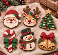 Ensemble de broches en bois à thème de Noël, finies à la main, pour la décoration de costumes de fêtes
