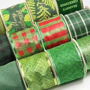 Cinta con cable de arpillera verde <span class=keywords><strong>esmeralda</strong></span> de 2,5 pulgadas, 100% poliéster para decoración del hogar para DIY, coronas navideñas, decoraciones de Árboles - Product Image 1