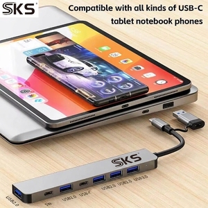 Hub <span class=keywords><strong>USB</strong></span> A/C double entrée 7-en-2, répartiteur et extenseur <span class=keywords><strong>USB</strong></span> avec 1 port <span class=keywords><strong>USB</strong></span> 3.0, 4 ports <span class=keywords><strong>USB</strong></span> 2.0 et 2 ports <span class=keywords><strong>USB</strong></span>-C en alliage d'aluminium – En stock - Product Image 5