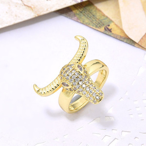 Anillo de compromiso para mujer, sortija de oro de 18 quilates, arcoíris, esmalte delicado, Circonia cúbica, Cráneo, buey, cuerno, joya, RM1559 - Product Image 6