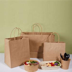 Custom Logo Print Eco-friendly Recyclable Brown Kraft Paper <b>Bags</b> with Handles Big Size Takeaway Food Packaging for Pizza & Sushi - Product Image 2