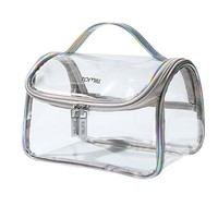 Sac cosmétique personnalisé en PVC transparent de type plastique, avec fermeture éclair, imperméable, couleur magique, laser, grande capacité, cadeau