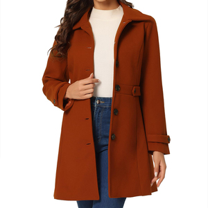 Classico Cappotto Invernale da Donna in Lana, Lungo e Monopetto, Caldo e Confortevole, Tinta Unita, Taglie Grandi, Stile Inglese - Product Image 2