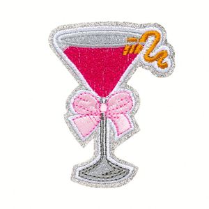 Nuevo Parche Termoadhesivo Bordado con Borde de Purpurina Plateada, Diseño de Copa de Vino Tinto de Verano, para Decoración de Sombreros y Bolsos - Product Image 5