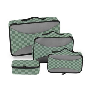 Ensemble de 4 cubes de rangement de voyage à carreaux verts, faible MOQ, fermeture à double zip, organisateurs de bagages portables pour valise - Product Image 5