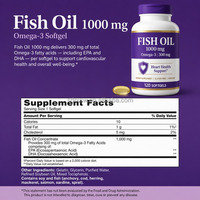 Huile de poisson 1000 mg Oméga-3 en gélules molles avec 300 mg d'EPA et de DHA pour la santé cardiaque et cardiovasculaire