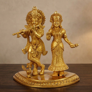 Murti de Radha Krishna Bhagwan Hecho a Mano, Tradicional y Art Deco, de Latón y Aluminio, para Decoración de Oficina y Sala de Estar, Decoración Diwali - Product Image 6