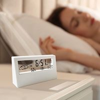 Despertador de escritorio del tiempo digital LCD transparente con alarma de escritorio transparente 12/24H con humedad del calendario
