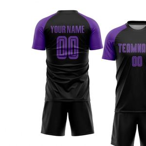 Nouveaux uniformes de football personnalisés noirs et violets, ensemble maillot et short, tenue de football performante pour l'entraînement en club, les matchs de ligue - Product Image 3
