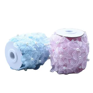 DIY Kleidungs stück Zubehör Schmetterling Nähen Spitze Perle Samt Spitze Stoff Stickerei Corsage Patch Organza bestickte Spitzen borte