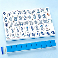 Jeu de Mahjong Américain 160 Tuiles Dragon Bleu Papillon Poisson Acrylique 4 Couches Porcelaine Brillante Durable Jeu de Société pour la Maison Vente en Gros