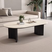 Mesa de Centro de Madera para Sala de Estar, Pequeña, de Piedra Natural, Ovalada, para el Hogar