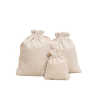Sacs à cordon en coton et lin personnalisés, écologiques, petits sacs à cordon en coton biologique vierges avec logo - Product Image 1
