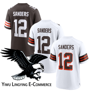 Ventes en gros de maillots de football américain de style <span class=keywords><strong>Cleveland</strong></span> 2025, broderie de haute qualité, 12 # Sanders Séchage rapide et respirant - Product Image 1