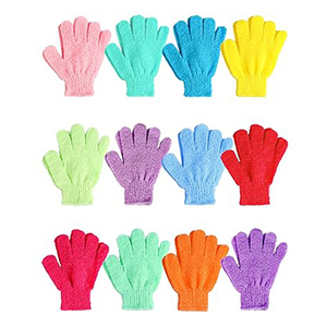 Guantes de Baño Exfoliantes Personalizados al por Mayor, Nuevos, de Doble Cara, con Cinco Dedos, Forma Ovalada, de Poliéster y Nailon, Diseño Simple, para Uso Corporal - Product Image 1