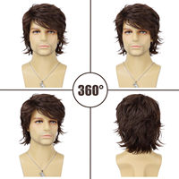 Perruque Homme Naturelle Réaliste à Prix de Gros, Brun Clair Afro Court Bouclé, 100% Fibre Haute Température Résistante à la Chaleur