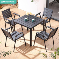 Modernes Restaurant Esszimmer Set Outdoor Garten Kunststoff Holz möbel 4 Sitz Patio Aluminium legierung Tisch und Stuhl