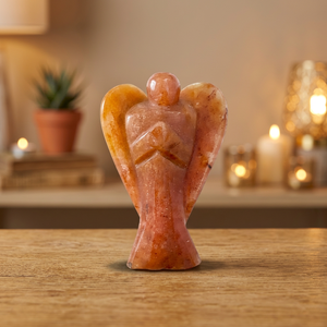 Figurine d'ange en agate, sculpture en pierre sculptée polie faite à la main, décoration de la maison, objet de collection, forme d'aile ronde - Product Image 1