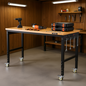 Plan de travail réglable en hauteur de 60 pouces sur roulettes avec prise électrique pour le travail du bois - Product Image 2