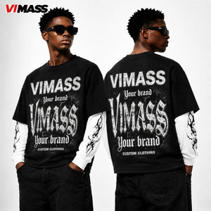 Camiseta Gráfica de Manga Larga con Hombros Caídos y Capas de Algodón Pesado, Top de Moda para <span class=keywords><strong>Ropa</strong></span> <span class=keywords><strong>Urbana</strong></span> Masculina OEM - Product Image 2