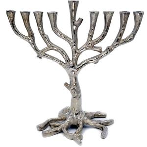 Handmade Menorah Tree Life <b>Candlestick</b> Holder Rustic Nickel Finish Polished Metal Home Decoration for Hanukkah Other Candle - Product Image 1