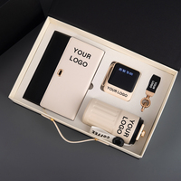 Coffret cadeau promotionnel 4 en 1 personnalisable : tasse, gobelet, porte-clés, carnet A5, batterie externe, impression UV