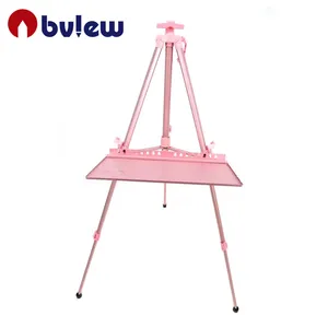 Bview Art Artist Supply Pink Hand-operated Adjustable Aluminum Metal Easel for Drawing with Plate