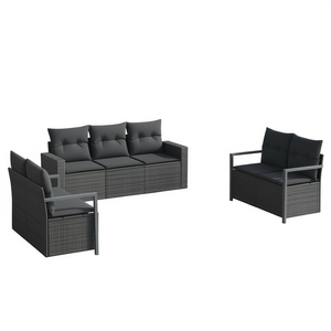 Conjunto de Sofás de Jardín de Ratán Gris Oscuro, 6 Plazas, Muebles de Exterior de Diseño Contemporáneo con Estructura de Acero - Product Image 1