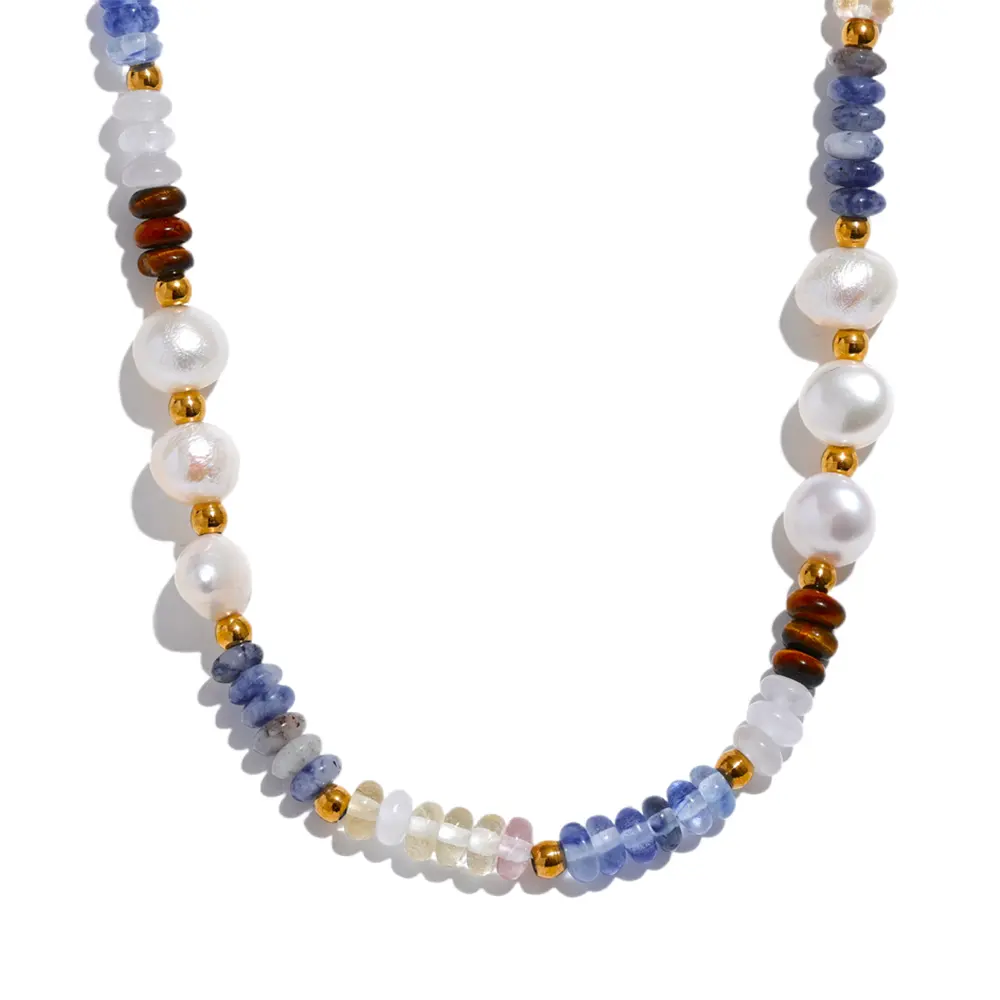 Jinyou 2563 Natuursteen Zoetwater Parel Lapis Lazuli Kralen Ketting Handgemaakte Ketting Rvs Kraag Stijlvolle Sieraden