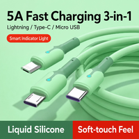 Câble de charge personnalisé 3 en 1, silicone liquide cyan clair, anti-casse, charge rapide pour appareils mobiles IOS Android Type-C