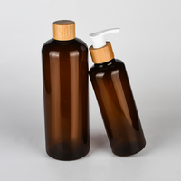 Botol Pompa Bambu Seri Bamboo dengan Botol Plastik PET Amber 100ml 250ml 300ml 500ml untuk Kemasan Sampo dan Lotion