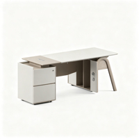 Bureau de direction moderne de luxe en forme de L, gris et blanc, poste de travail pour PDG, mobilier de bureau commercial pour bureau de patron