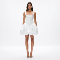 Nouvelle Robe Mini Élégante Blanche à Col Carré, Jupe Bouffante à Baleines, Ourlet Ballon en Satin, Robe d'Été Personnalisée pour Femme