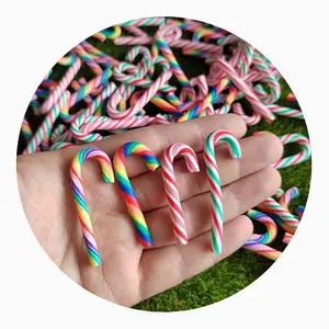 Bulk 100Pcs Christmas Candy Cane Stick Charms Polymer Clay Sweets Craft Embellishment For Handcraft Jewelry Making Supplier