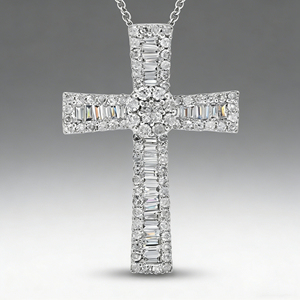 CUSTOM SILVER 10K/14K/18K GOLD PLATED LAB GROWN CVD DIAMOND CLASSIC ENGAGEMENT <b>GIFT</b> SWEATER CHAIN NECKLACE CROSS PENDANT - Product Image 2