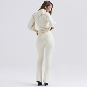Women's <b>Knitted</b> Two-Piece <b>Set</b> Full Sleeve Solid Color Casual Suit White Myl0524 - Product Image 2
